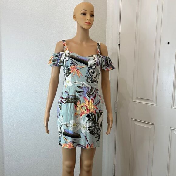 Guess Dress Sz Small Tropical Floral Sweetheart Neck Adjustable Straps Pockets - Picture 1 of 15